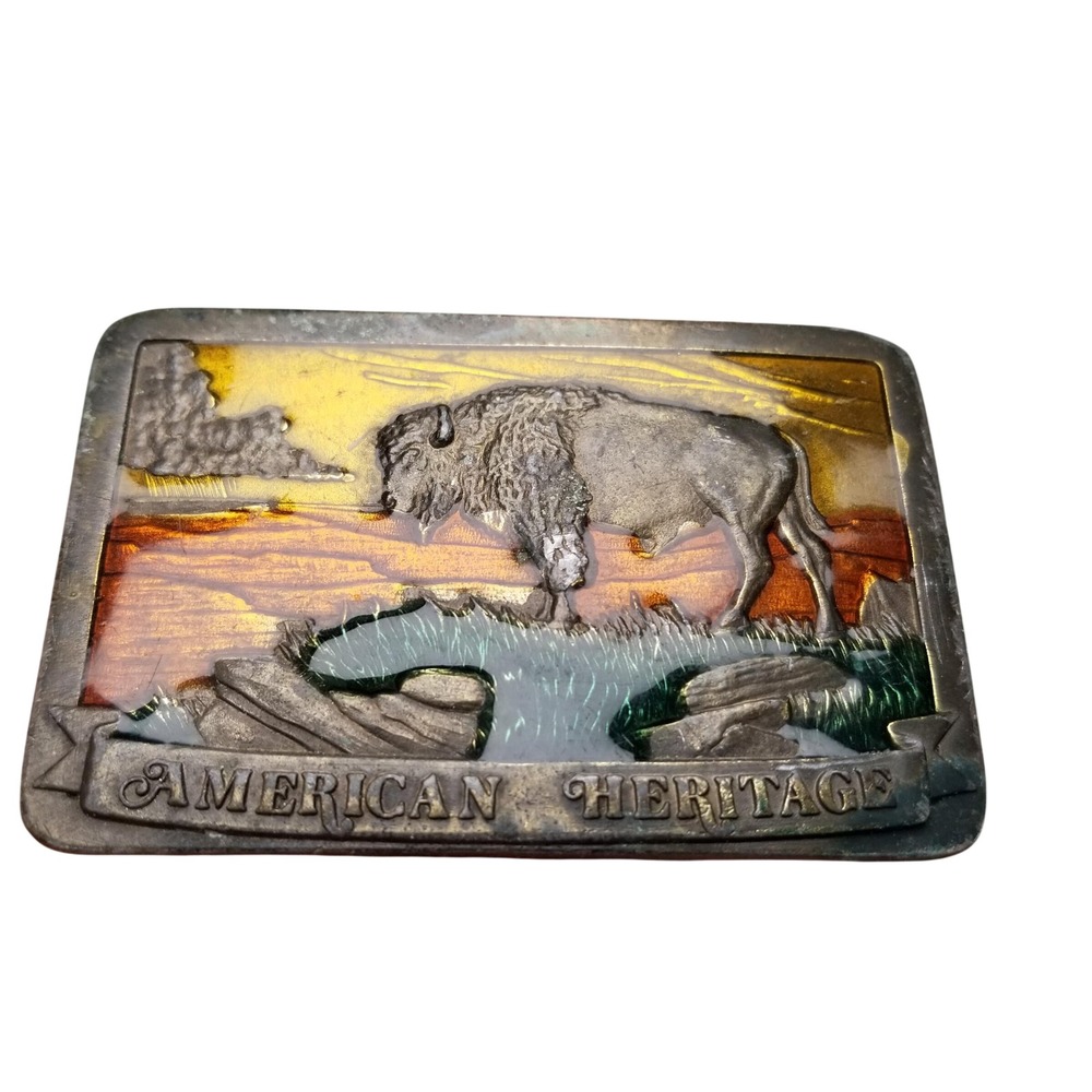 Vintage Northwest Brass Works USA American Heritage Bison Western Belt Buckle